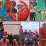 Vecinos del Barrio Colacho construyeron un árbol de navidad junto a la concejala Kiney Compiano.